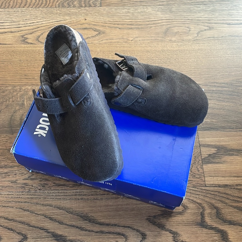 NIB Birkenstock Boston Mocca Shearling Suede Leather Narrow Width Select Size